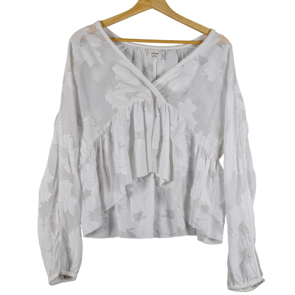Wilfred White Floral Embroidered Blouse Top Size‎ M Minimal Romantic Blouse Chic